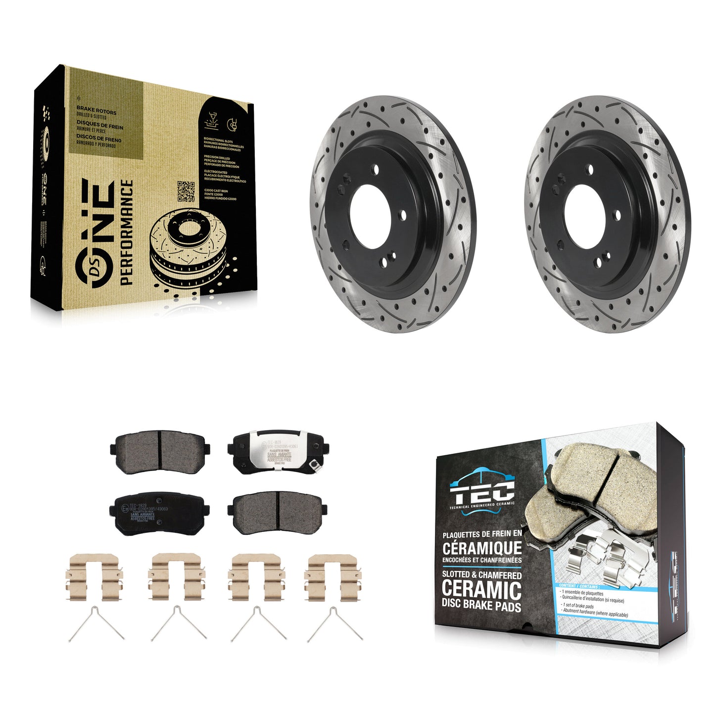 [Arrière] Kit de disque (percé rainuré revêtu) et plaquette (céramique) de frein pour 2016 Kia Optima LX EX 1.6T avec Electric Parking KDT-100952