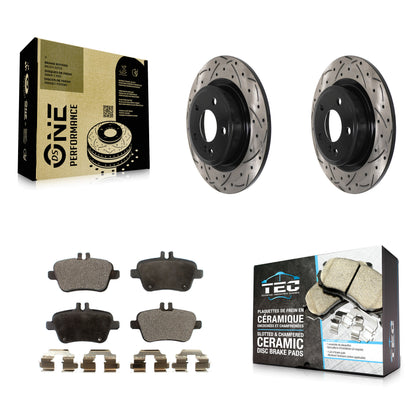 [Arrière] Kit de disque (percé rainuré revêtu) et plaquette (céramique) de frein pour Mercedes-Benz GLA250 CLA250 INFINITI QX30 B Electric Drive B250e B250 KDT-100956