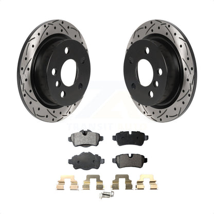 [Arrière] Kit de disque (percé rainuré revêtu) et plaquette (céramique) de frein pour 2014 Mini Cooper avec 5 Lug Wheels KDT-100959 par Transit Auto