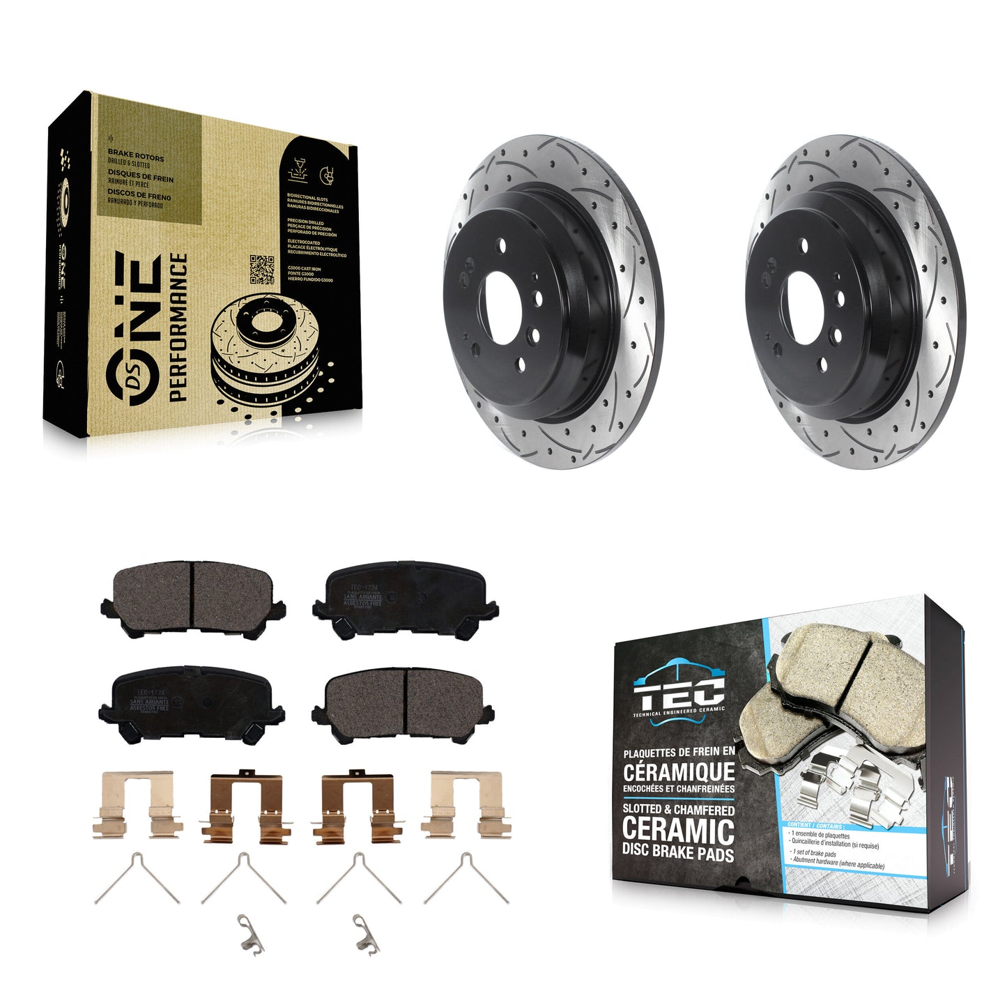 [Arrière] Kit de disque (percé rainuré revêtu) et plaquette (céramique) de frein pour Honda Pilot Ridgeline Passport KDT-100961
