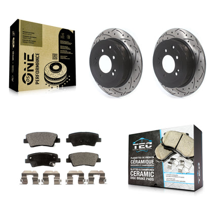 [Arrière] Kit de disque (percé rainuré revêtu) et plaquette (céramique) de frein pour Hyundai Tucson Kia Sportage KDT-100963