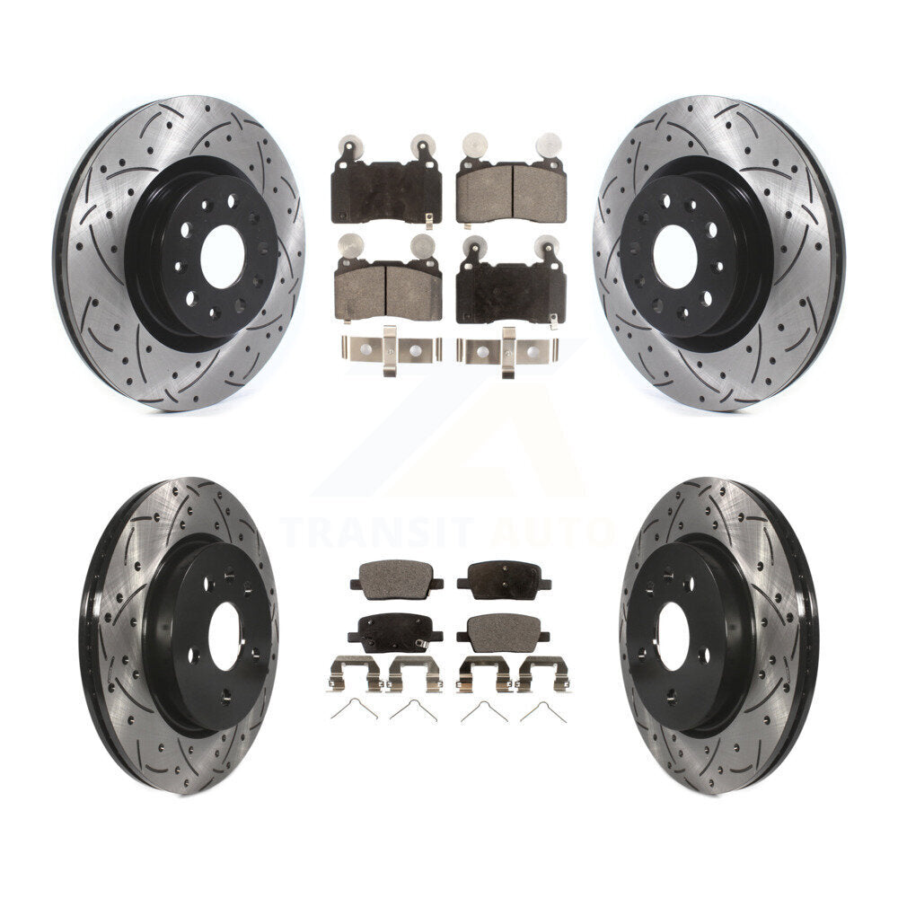 [Avant + Arrière] Kit de disque (percé rainuré revêtu) et plaquette (céramique) de frein pour 2016-2018 Cadillac CT6 avec 345mm Diameter Rotor KDT-100977
