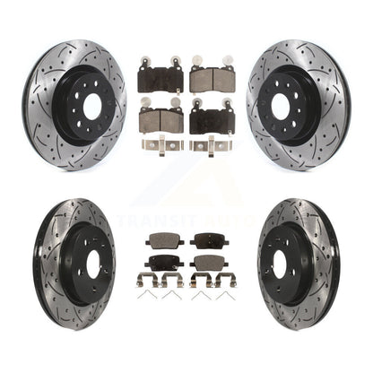 [Avant + Arrière] Kit de disque (percé rainuré revêtu) et plaquette (céramique) de frein pour 2016-2018 Cadillac CT6 avec 345mm Diameter Rotor KDT-100977