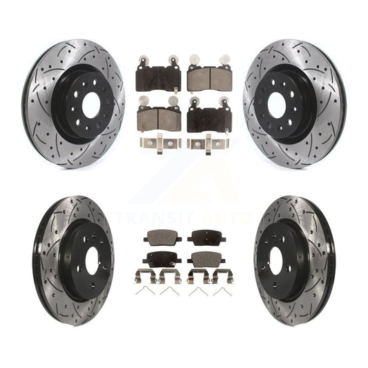[Avant + Arrière] Kit de disque (percé rainuré revêtu) et plaquette (céramique) de frein pour 2016-2018 Cadillac CT6 avec 345mm Diameter Rotor KDT-100977