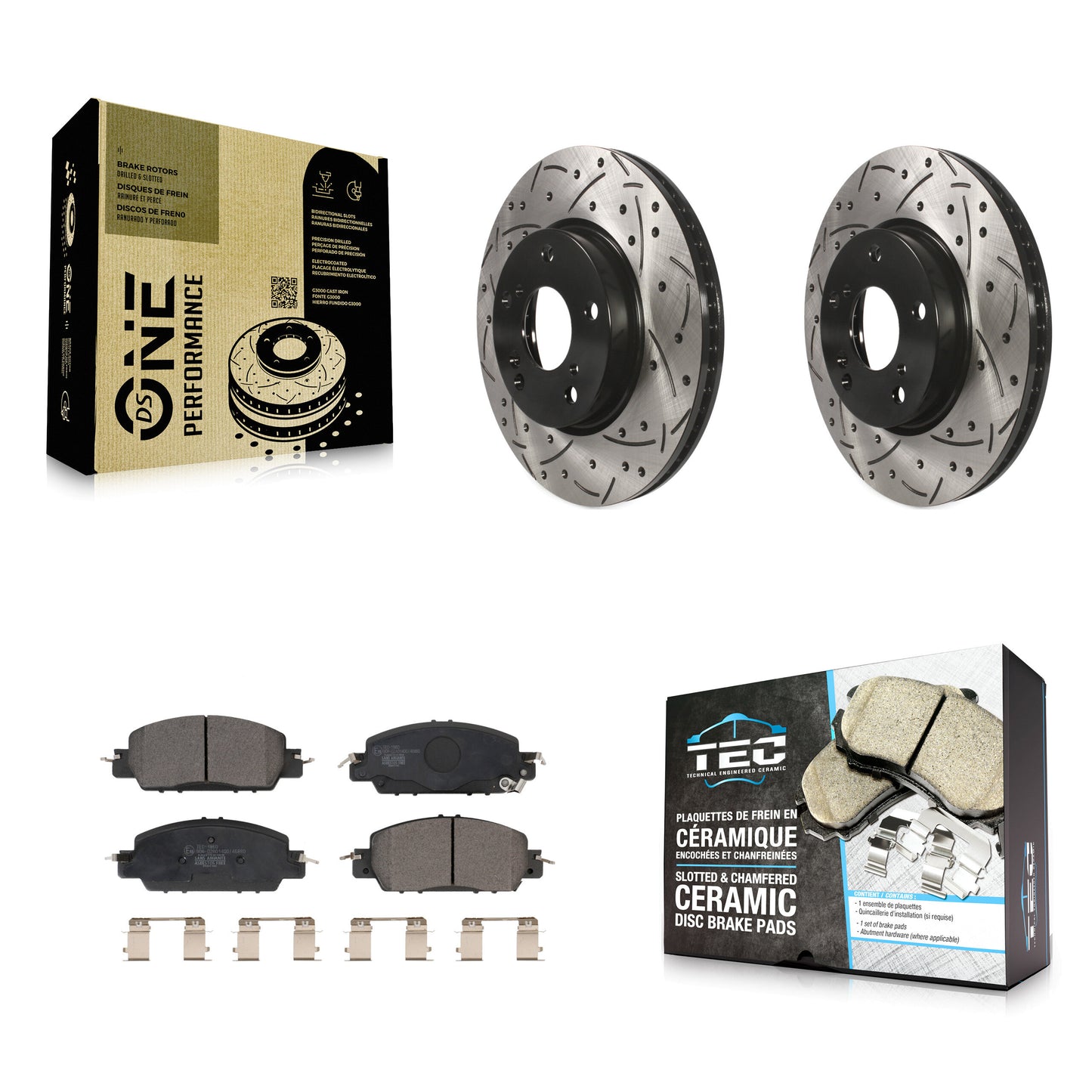 [Avant] Kit de disque (percé rainuré revêtu) et plaquette (céramique) de frein pour 2017 Honda Accord LX-S KDT-100981