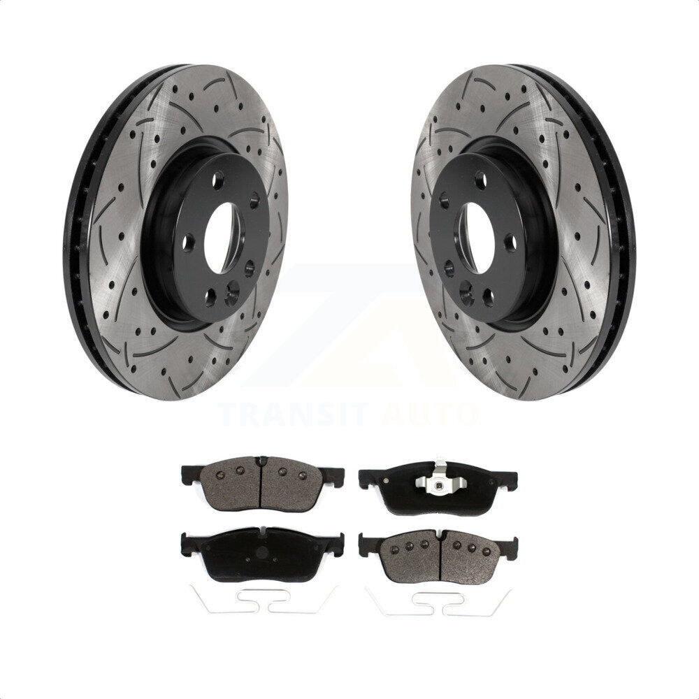 [Avant] Kit de disque (percé rainuré revêtu) et plaquette (céramique) de frein pour 2016-2017 Land Rover Range Evoque avec 300mm Diameter Rotor KDT-100990 par Transit Auto