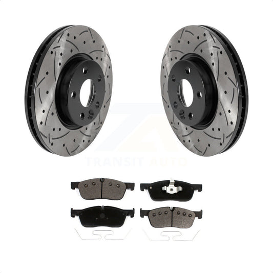 [Avant] Kit de disque (percé rainuré revêtu) et plaquette (céramique) de frein pour 2016-2017 Land Rover Range Evoque avec 300mm Diameter Rotor KDT-100990 par Transit Auto