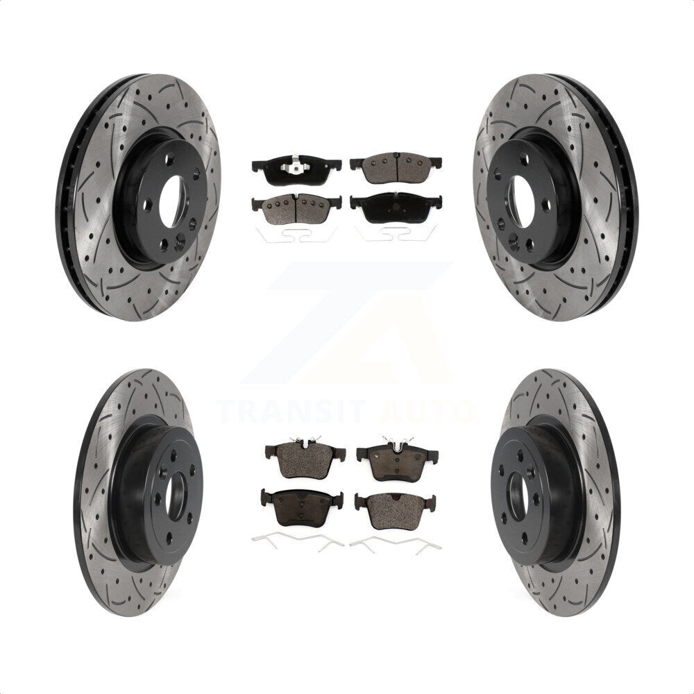 [Avant + Arrière] Kit de disque (percé rainuré revêtu) et plaquette (céramique) de frein pour 2016-2017 Land Rover Range Evoque avec 300mm Diameter Rotor KDT-100992 par Transit Auto