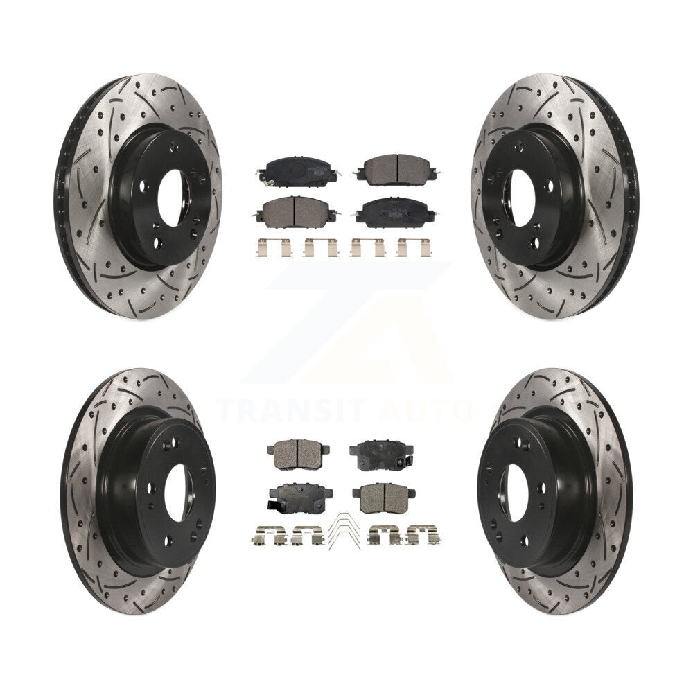 [Avant + Arrière] Kit de disque (percé rainuré revêtu) et plaquette (céramique) de frein pour 2017 Honda Accord LX-S KDT-100994