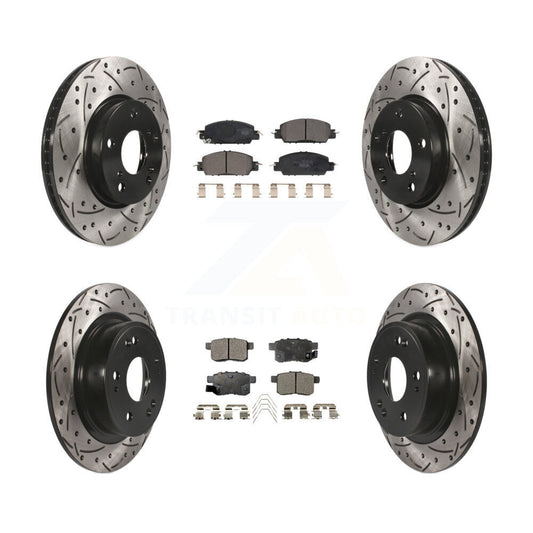[Avant + Arrière] Kit de disque (percé rainuré revêtu) et plaquette (céramique) de frein pour 2017 Honda Accord LX-S KDT-100994
