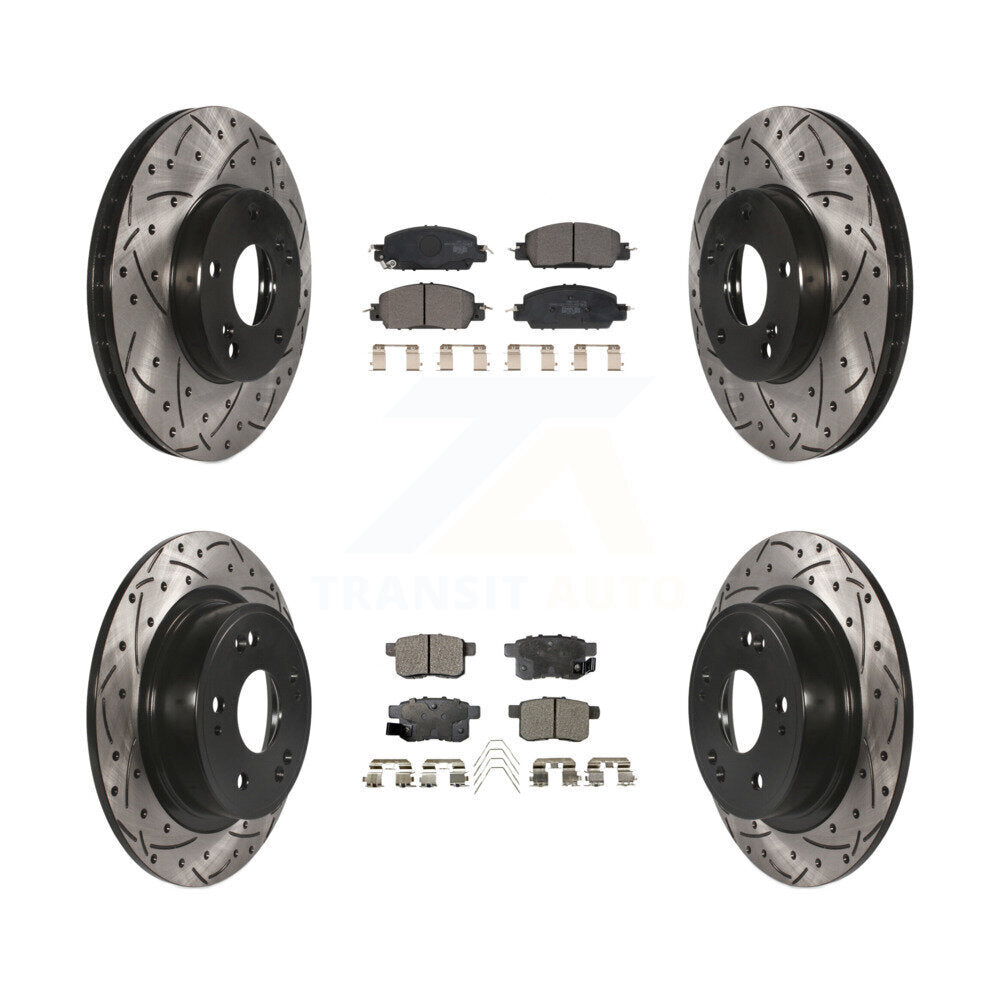 [Avant + Arrière] Kit de disque (percé rainuré revêtu) et plaquette (céramique) de frein pour 2016 Honda Accord LX-S avec 2.4L KDT-100995