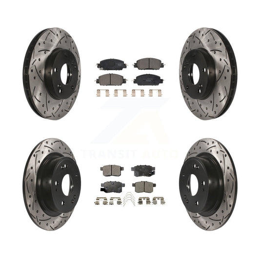 [Avant + Arrière] Kit de disque (percé rainuré revêtu) et plaquette (céramique) de frein pour 2016 Honda Accord LX-S avec 2.4L KDT-100995
