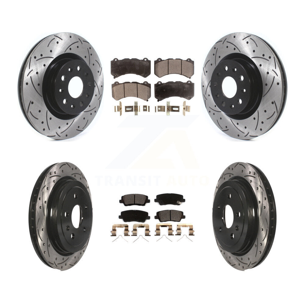 [Avant + Arrière] Kit de disque (percé rainuré revêtu) et plaquette (céramique) de frein pour 2016 Cadillac CTS Vsport Premium avec RWD sans Performance Lining KDT-100996