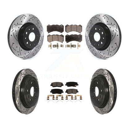 [Avant + Arrière] Kit de disque (percé rainuré revêtu) et plaquette (céramique) de frein pour 2016 Cadillac CTS Vsport Premium avec RWD sans Performance Lining KDT-100996