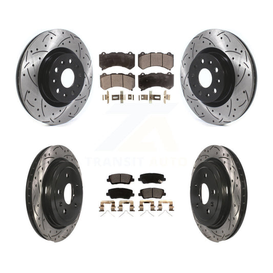 [Avant + Arrière] Kit de disque (percé rainuré revêtu) et plaquette (céramique) de frein pour 2016 Cadillac CTS Vsport Premium avec RWD sans Performance Lining KDT-100996