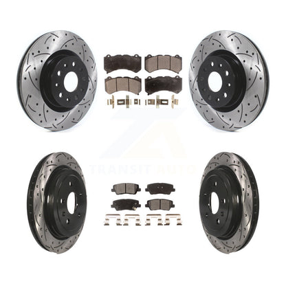 [Avant + Arrière] Kit de disque (percé rainuré revêtu) et plaquette (céramique) de frein pour 2016 Cadillac CTS Vsport Premium avec RWD avec Performance Lining KDT-100997