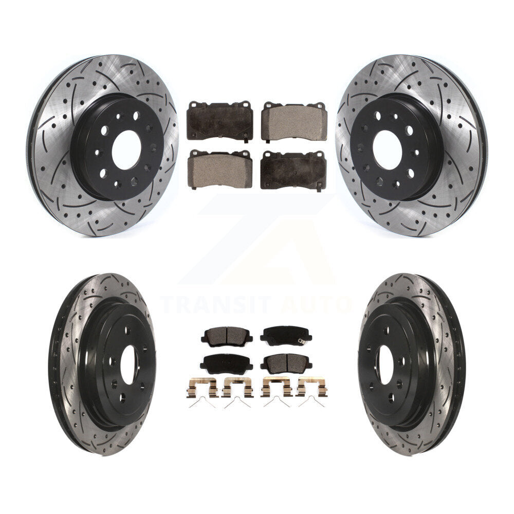 [Avant + Arrière] Kit de disque (percé rainuré revêtu) et plaquette (céramique) de frein pour Cadillac CTS KDT-100998