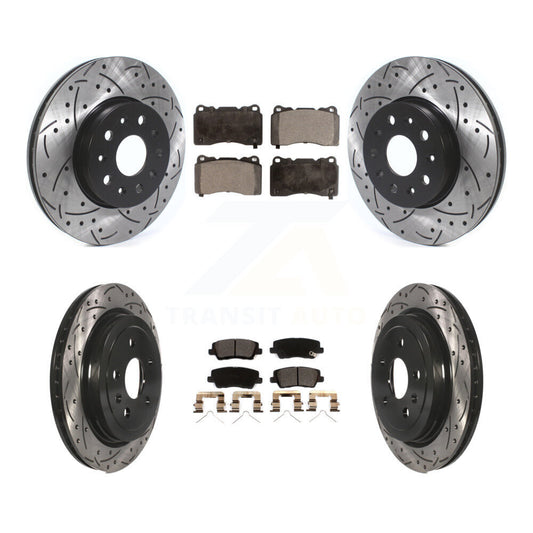 [Avant + Arrière] Kit de disque (percé rainuré revêtu) et plaquette (céramique) de frein pour Cadillac CTS KDT-100998