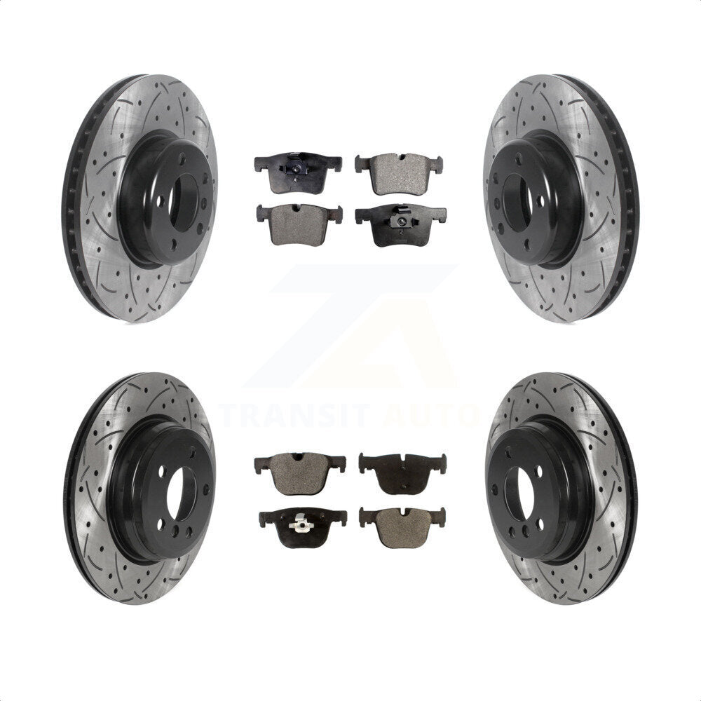 [Avant + Arrière] Kit de disque (percé rainuré revêtu) et plaquette (céramique) de frein pour BMW 435i 335i xDrive GT Gran Coupe sans Blue Painted Calipers KDT-101000 par Transit Auto