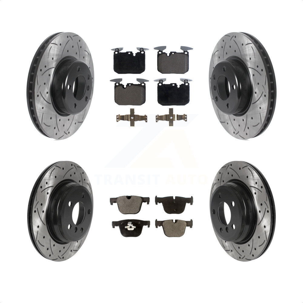 [Avant + Arrière] Kit de disque (percé rainuré revêtu) et plaquette (céramique) de frein pour BMW 340i xDrive 435i 440i Gran Coupe ActiveHybrid 3 sans Blue Painted Calipers KDT-101001 par Transit Auto