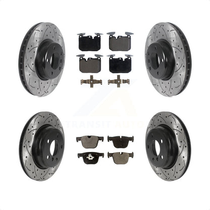 [Avant + Arrière] Kit de disque (percé rainuré revêtu) et plaquette (céramique) de frein pour BMW 340i xDrive 435i 440i Gran Coupe ActiveHybrid 3 sans Blue Painted Calipers KDT-101001 par Transit Auto