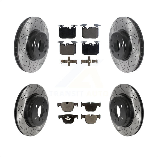 [Avant + Arrière] Kit de disque (percé rainuré revêtu) et plaquette (céramique) de frein pour BMW 340i xDrive 435i 440i Gran Coupe ActiveHybrid 3 sans Blue Painted Calipers KDT-101001 par Transit Auto
