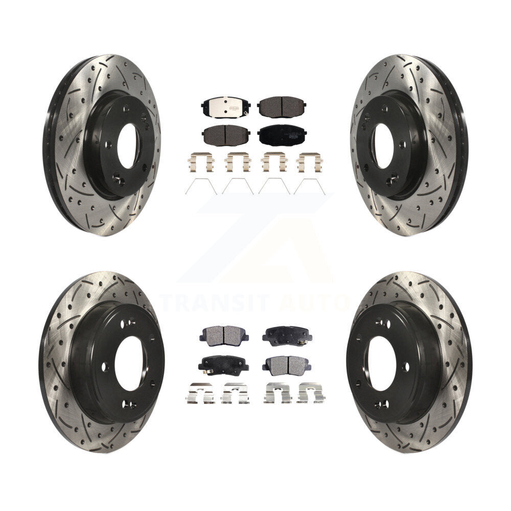[Avant + Arrière] Kit de disque (percé rainuré revêtu) et plaquette (céramique) de frein pour 2014-2016 Kia Soul KDT-101004