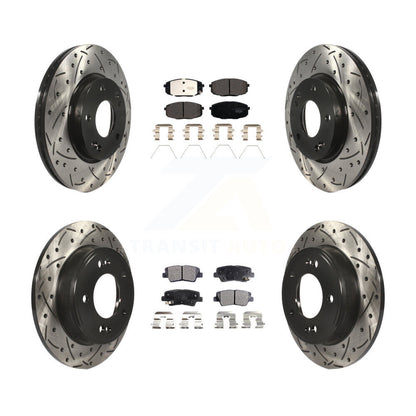 [Avant + Arrière] Kit de disque (percé rainuré revêtu) et plaquette (céramique) de frein pour 2014-2016 Kia Soul KDT-101004