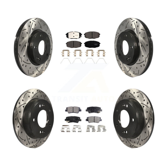 [Avant + Arrière] Kit de disque (percé rainuré revêtu) et plaquette (céramique) de frein pour 2014-2016 Kia Soul KDT-101004