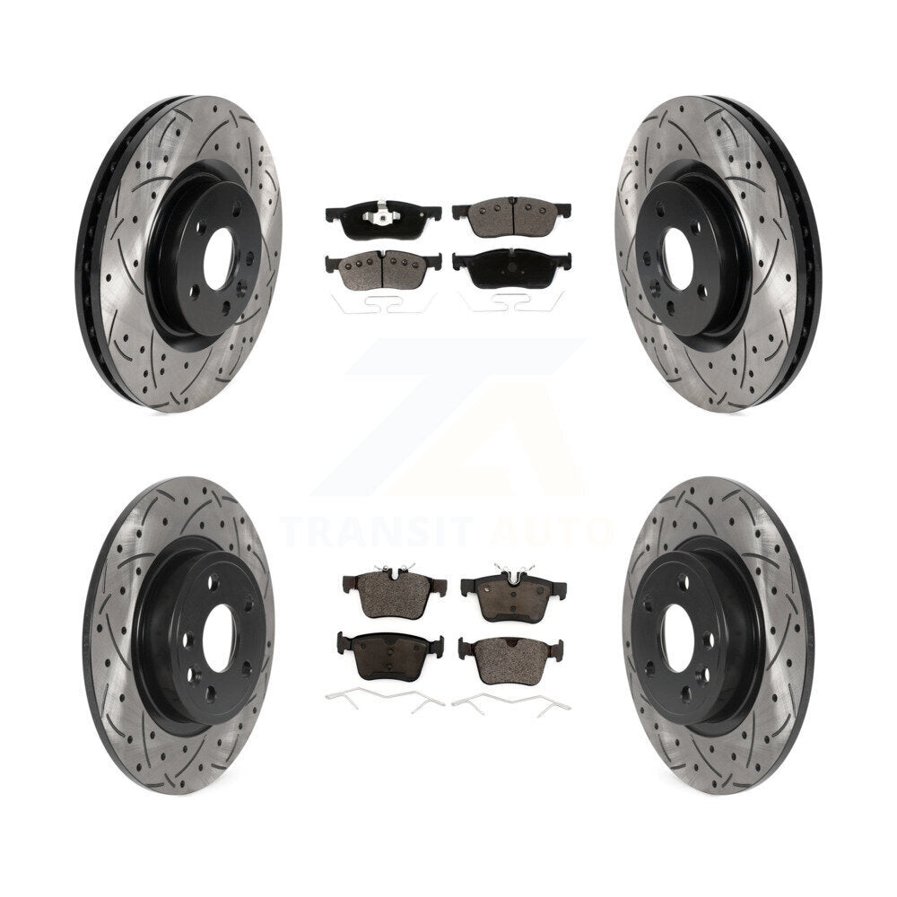 [Avant + Arrière] Kit de disque (percé rainuré revêtu) et plaquette (céramique) de frein pour Land Rover Discovery Sport Jaguar E-Pace KDT-101005