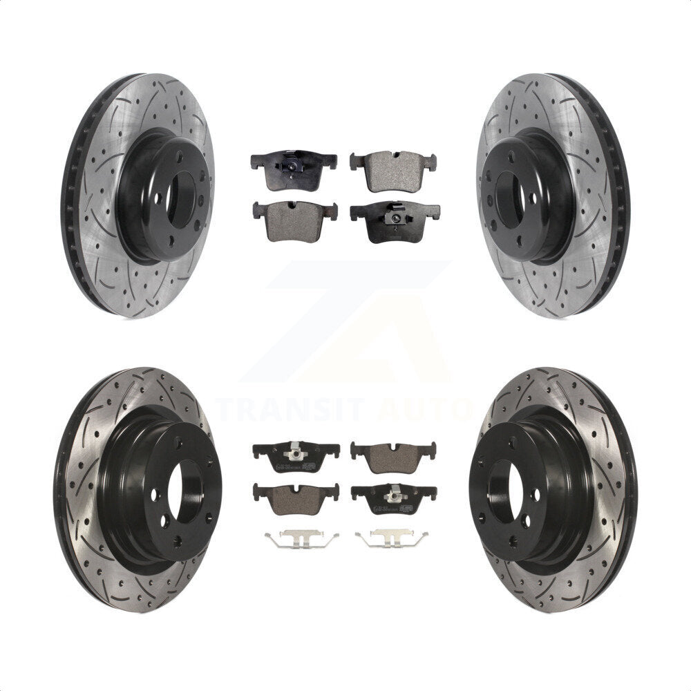 [Avant + Arrière] Kit de disque (percé rainuré revêtu) et plaquette (céramique) de frein pour 2017 BMW 328d avec 340mm Diameter Rotor KDT-101006 par Transit Auto