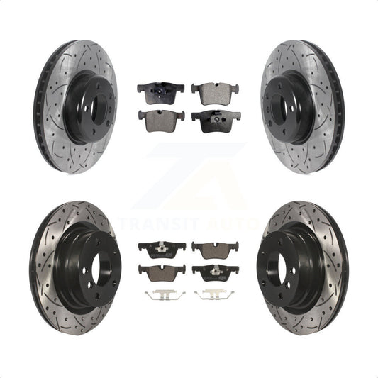 [Avant + Arrière] Kit de disque (percé rainuré revêtu) et plaquette (céramique) de frein pour 2017 BMW 328d avec 340mm Diameter Rotor KDT-101006 par Transit Auto