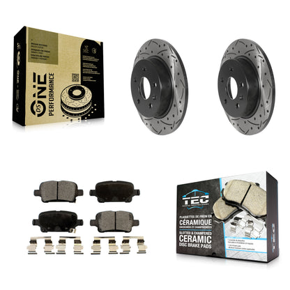 [Arrière] Kit de disque (percé rainuré revêtu) et plaquette (céramique) de frein pour Chevrolet Cruze Volt Bolt EV EUV KDT-101007