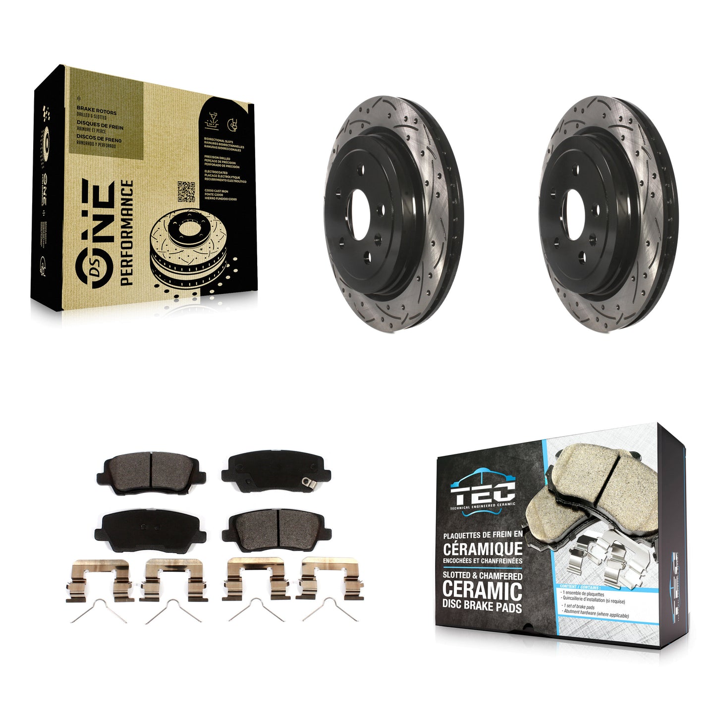 [Arrière] Kit de disque (percé rainuré revêtu) et plaquette (céramique) de frein pour Cadillac CTS KDT-101008