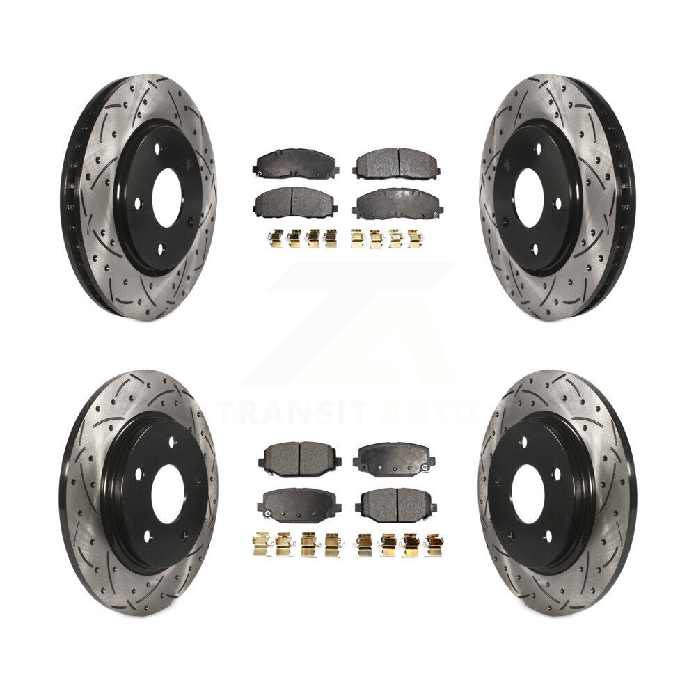 [Avant + Arrière] Kit de disque (percé rainuré revêtu) et plaquette (céramique) de frein pour 2017-2018 Dodge Grand Caravan avec Single Piston Caliper KDT-101009