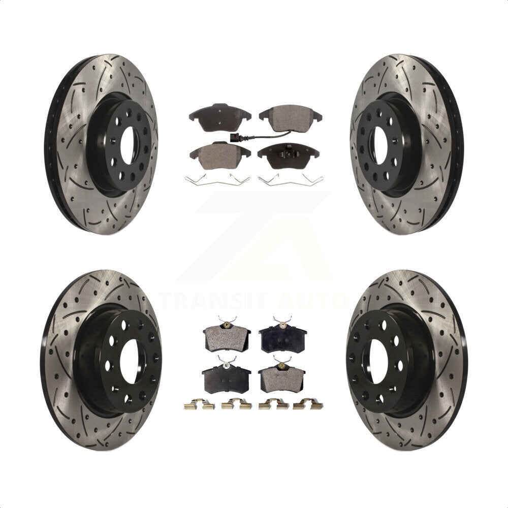 [Avant + Arrière] Kit de disque (percé rainuré revêtu) et plaquette (céramique) de frein pour 2014 Volkswagen Beetle R-Line GSR avec 272mm Diameter Rotor KDT-101010 par Transit Auto