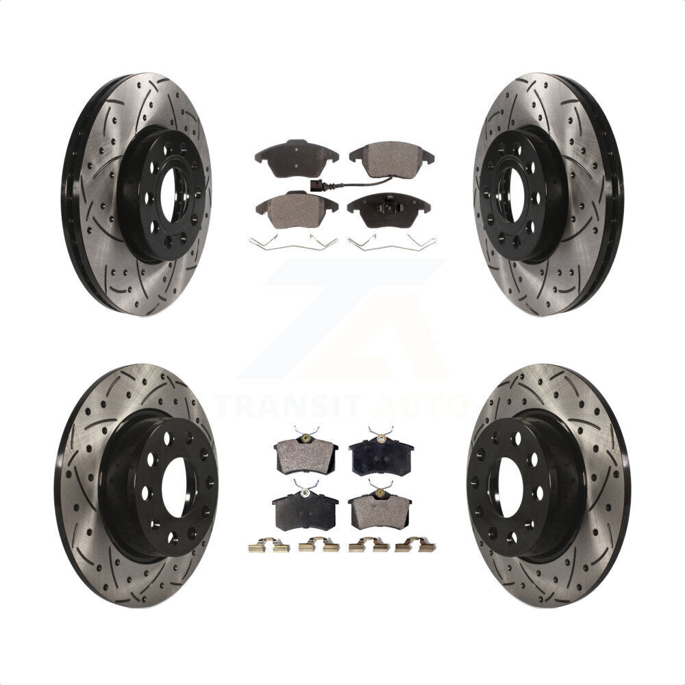 [Avant + Arrière] Kit de disque (percé rainuré) et plaquette (céramique) de frein pour 14 Volkswagen Beetle Base Sportline Highline Comfortline TDI avec 272mm Diameter KDT-101011 par Transit Auto