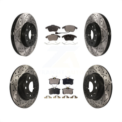[Avant + Arrière] Kit de disque (percé rainuré) et plaquette (céramique) de frein pour 14 Volkswagen Beetle Base Sportline Highline Comfortline TDI avec 272mm Diameter KDT-101011 par Transit Auto