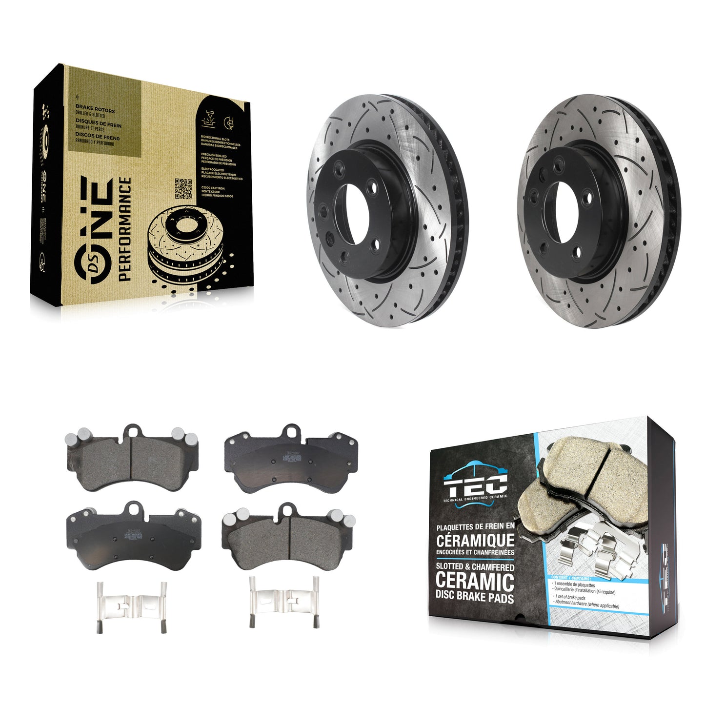 [Avant] Kit de disque (percé rainuré revêtu) et plaquette (céramique) de frein pour Porsche Cayenne Volkswagen Touareg avec 330mm Diameter Rotor KDT-101013