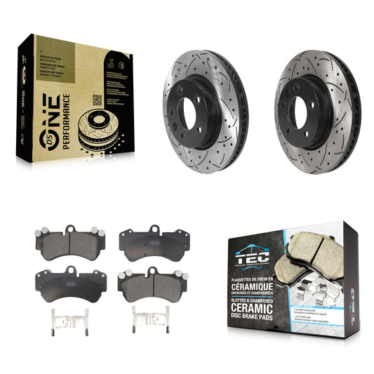 [Avant] Kit de disque (percé rainuré revêtu) et plaquette (céramique) de frein pour Porsche Cayenne Volkswagen Touareg avec 330mm Diameter Rotor KDT-101013