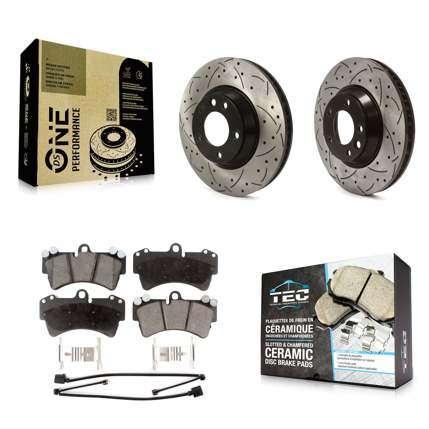 [Avant] Kit de disque (percé rainuré revêtu) et plaquette (céramique) de frein pour Audi Q7 Porsche Cayenne Volkswagen Touareg KDT-101014