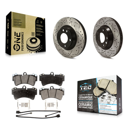 [Avant] Kit de disque (percé rainuré revêtu) et plaquette (céramique) de frein pour Audi Q7 Porsche Cayenne Volkswagen Touareg KDT-101014