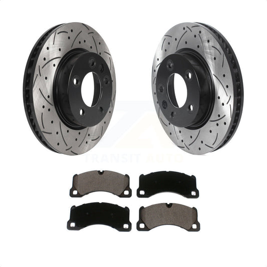 [Avant] Kit de disque (percé rainuré revêtu) et plaquette (céramique) de frein pour 2016-2017 Volkswagen Touareg KDT-101015 par Transit Auto