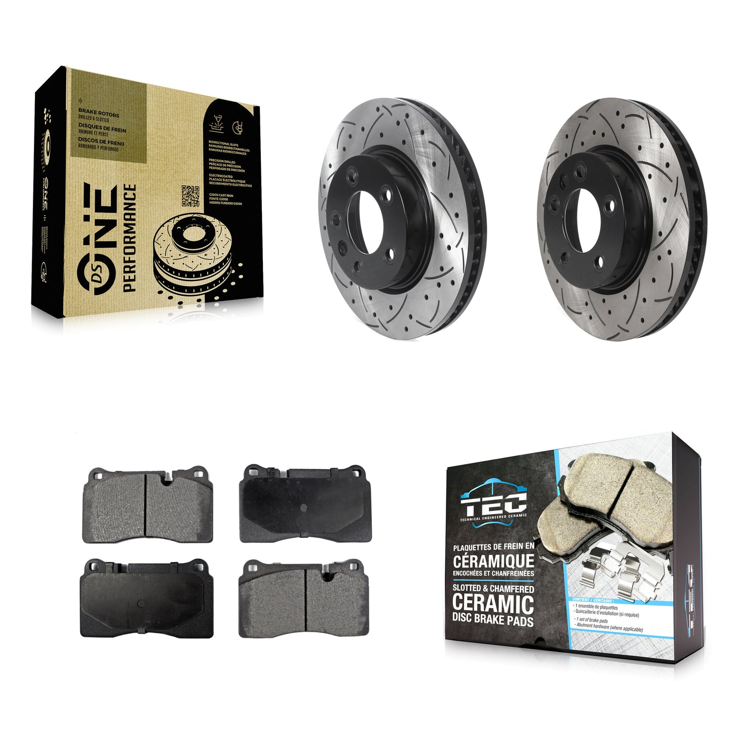 [Avant] Kit de disque (percé rainuré revêtu) et plaquette (céramique) de frein pour 2006-2015 Volkswagen Touareg avec 330mm Diameter Rotor KDT-101016