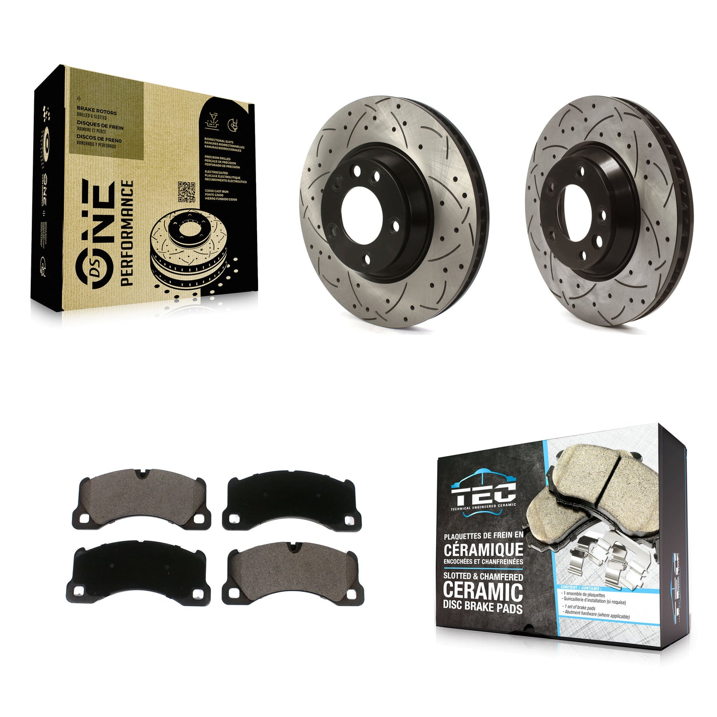 [Avant] Kit de disque (percé rainuré revêtu) et plaquette (céramique) de frein pour Porsche Cayenne KDT-101020