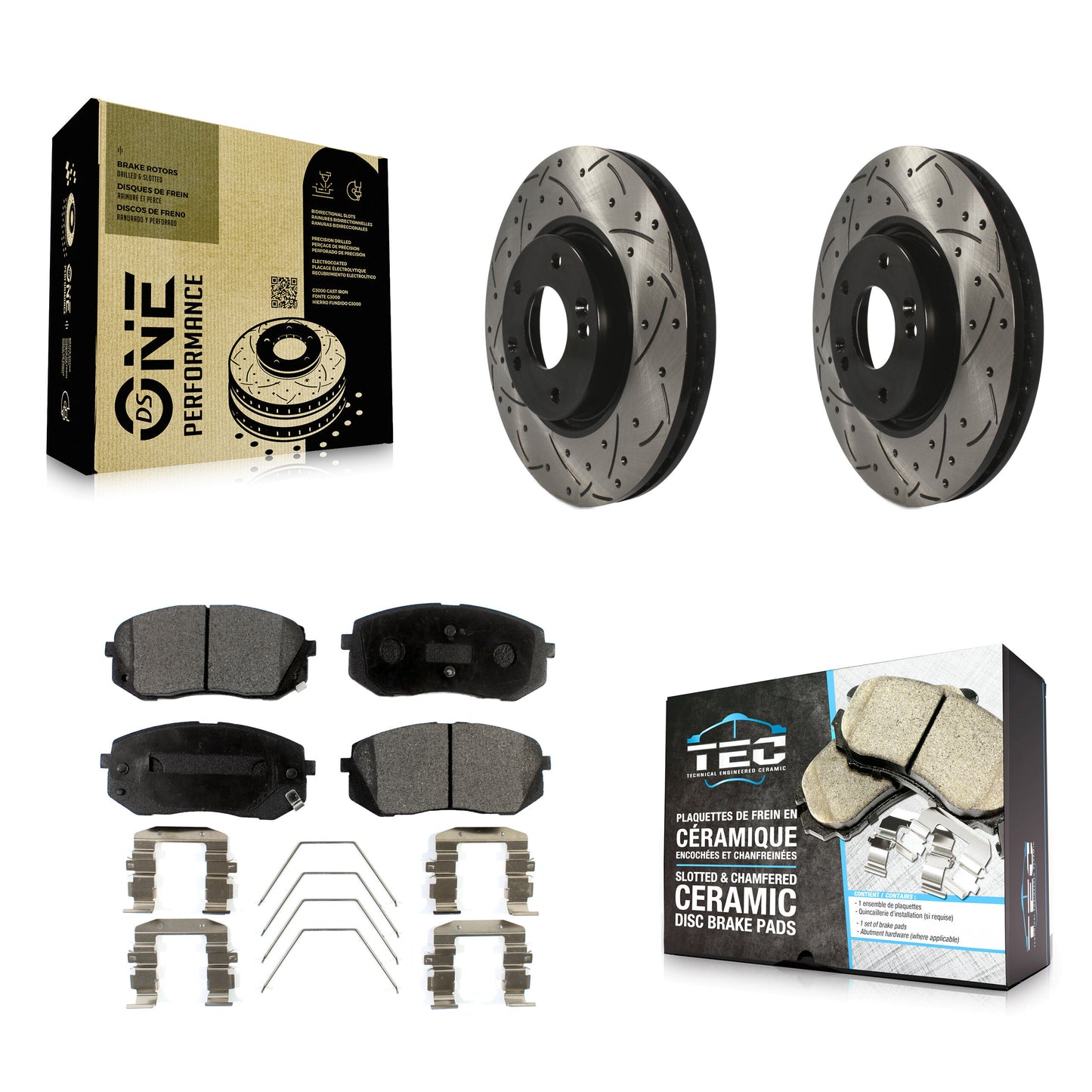 [Avant] Kit de disque (percé rainuré revêtu) et plaquette (céramique) de frein pour 2017-2019 Kia Soul EV KDT-101032