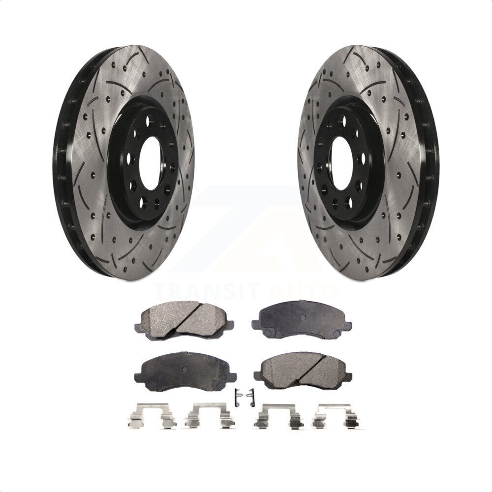 [Avant] Kit de disque (percé rainuré revêtu) et plaquette (céramique) de frein pour 2017 Jeep Compass avec 305mm Diameter Rotor KDT-101036 par Transit Auto