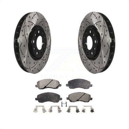 [Avant] Kit de disque (percé rainuré revêtu) et plaquette (céramique) de frein pour 2017 Jeep Compass avec 305mm Diameter Rotor KDT-101036 par Transit Auto