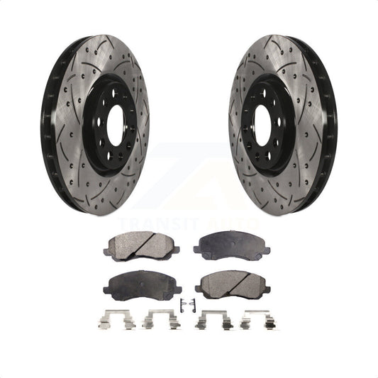[Avant] Kit de disque (percé rainuré revêtu) et plaquette (céramique) de frein pour 2017 Jeep Compass avec 305mm Diameter Rotor KDT-101036 par Transit Auto