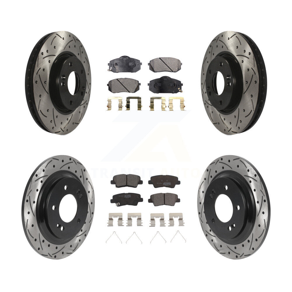 [Avant + Arrière] Kit de disque (percé rainuré revêtu) et plaquette (céramique) de frein pour 2016 Kia Soul EV From Chassis VIN #160921 KDT-101047